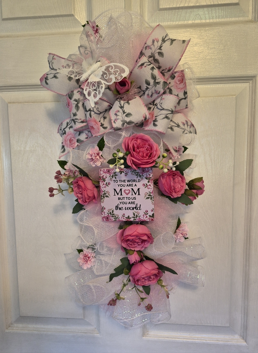 Swag Wreath, Mother's Day, Gift For Wall Or Door, Pink Floral Decor
